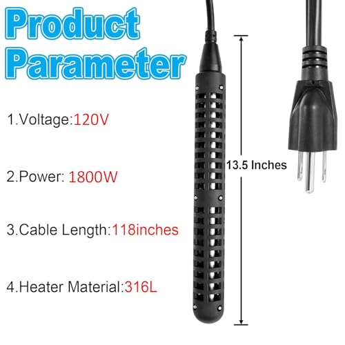 1800W Immersion Water Heater 120V, Portable Submersible Heater with GFCI | Submersible Electric Heater Stainless Steel 316L with Digital LCD Thermometer for 26 Galons Bucket Bath Tub Stock Tank Heater - size: 120V