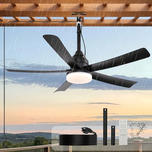 AHAWILL 42" Waterproof Outdoor Ceiling Fan with Light,Hook Hanging | Plug-in,3CCT Dimmable Light,6 Speeds,Remote Control,Reversible DC Motor,Hanging Outdoor Gazebo Fan for Patio,Porch,Pergola
