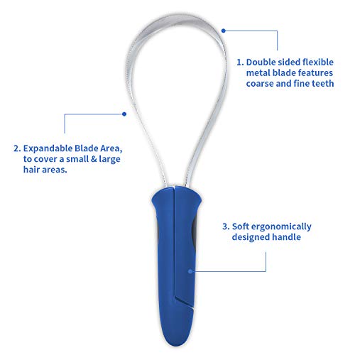 BOTH WINNERS Dual-Sided Shedding Blade with Stainless Steel Blade De-Shedding Tool for All Dog Coat Types- Soft Touch Grip (BLUE) - color: Blue