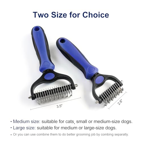 WePet Grooming Rake for Dogs & Cats, Double-Sided Deshedding Brush, Extra-Wide Dematting Tool, Slicker Comb for Undercoat & Loose Hair Removal, Reduces Shedding by 95%, Blue, Small - color: Blue, size: Small