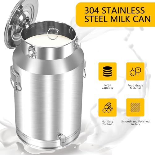 304 Stainless Steel 60 Liter Milk Can Milk Bucket Wine Pail Bucket with Spigot 15.85 Gallon Milk Can Tote Jug with Sealed Lid Heavy Duty for Milk and Wine (60L) - size: 60L