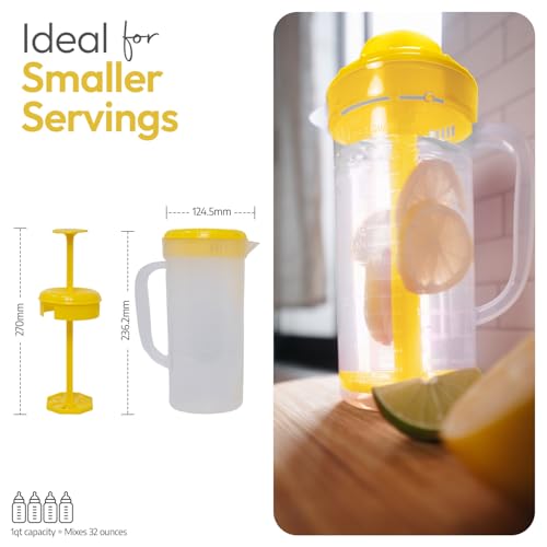 1 Quart Plastic Mixing Pitcher with Mixing Lid, BPA Free, Shatterproof Beverage Jug for Iced Tea, Lemonade, Juices, Milk – Leak-Proof, Easy Stirring, Dishwasher Safe | Yellow - color: Yellow, Mixing Pitcher w/ Opt. Lid