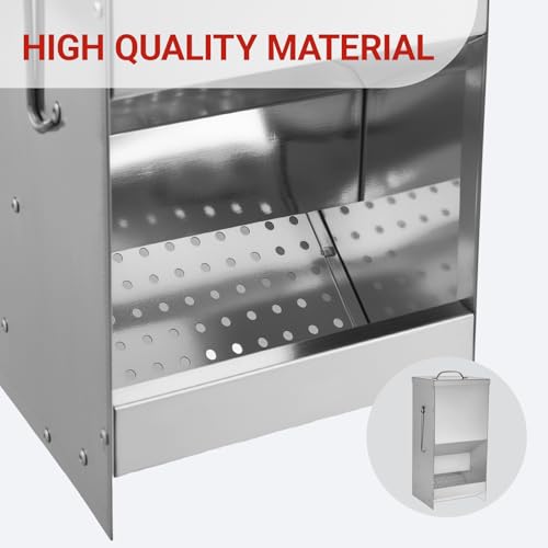 Rabbit Feeders Automatic for Cages,5 Pound Large Metal Trough Feeder Silver | Large Capacity Galvanized Outdoor Bunny Food Dispenser with Lid for Rabbits Chicken Guinea Pig Pet and Other Small Animals