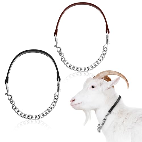 Misdary 2 Pcs Goat Show Collars, Adjustable 14"-24" Iron Chain Halter for Sheep, Horses, Dogs, Cows & Calves, Farm Animal Supplies Accessories Animal Lovers Gift (14'',Black,Brown) - color: Black, Brown