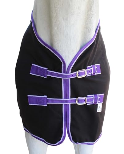 Challenger Horse Soft Fleece Cooler Exercise Blanket Show Sheet Wicks Moisture 4391 - color: Black / Purple-White Trim, size: 66 inches