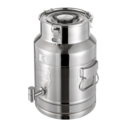 4 Gallon Milk Can with Spout, 15L Milk Container Stainless Steel Bucket with Locking Sealed Lid, Airtight Food Storage Container for Home, Farm, Commercial Kitchen (4 Gallon/15L) - size: 4 Gallon/15L