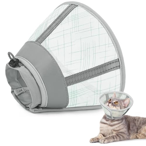Supet Cat Cone Collar Soft, Air Mesh Recovery Collar to Stop Licking, Breathable Neck Cone Alternative, Lightweight Cat Head Cone Anti Scratch (Green,M) - color: Green, size: M