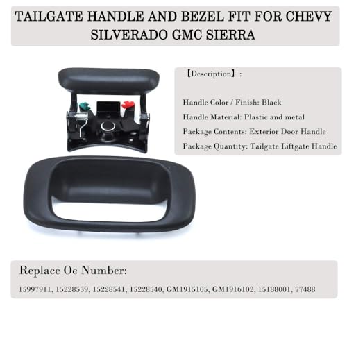 15997911 Tailgate Handle Latch and Bezel Trim with 2 Pairs Rod Clips | Fit For 1999-2007 Chevy Silverado GMC Sierra 1500 1500HD 2500HD 2500 3500 Replaces 15228539, 15228541, 15228540, 77488