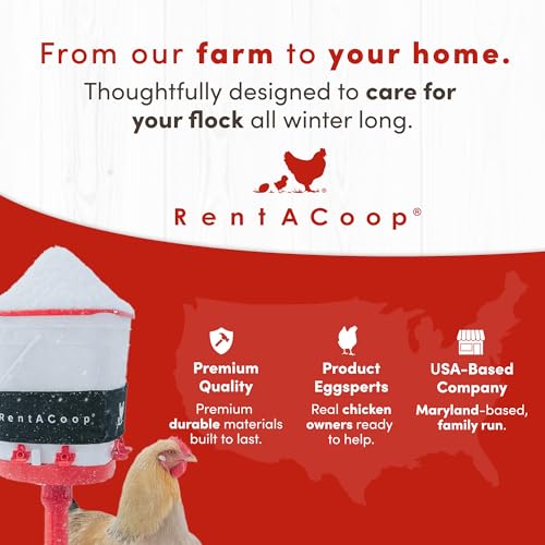 RentACoop Heated Chicken Waterer Belt for Winter, Thermo Bucket Heater Strap LG with Insulated Wrap for 2-5 Gal, 40W Energy Efficient, Safe to -10°F, Auto Thermostat - size: Large