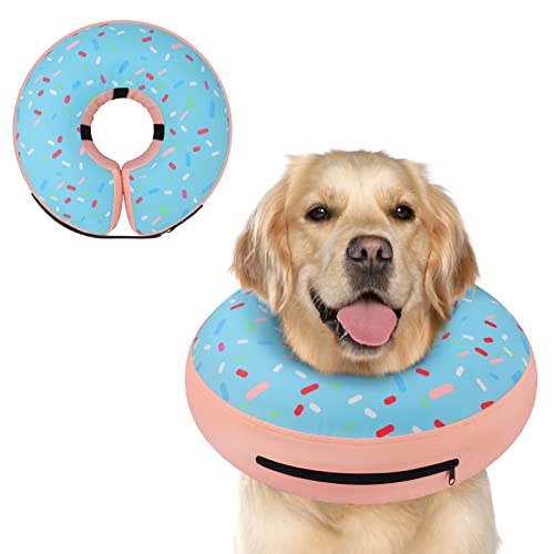 Supet Inflatable Dog Cone Collar Alternative After Surgery, Doggie Neck Donut Collar Recovery E Collar, Soft Dog Cone for Small Medium Large Dogs - color: Donut Blue, size: L(Neck 12"-16")