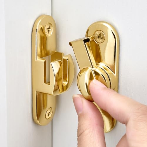 Gold 90/180 Degree Barn Door Latches,Flip Gate Lock | Zinc Alloy Flip Gate Latches,Right Angle Door Lock,for bedroom,garage,sliding door,window,cabinet,drawer,pet enclosures - color: Gold