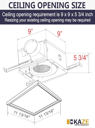 KAZE APPLIANCE SNP100L9 Bathroom Ventilation Exhaust Extractor Fan | 100 CFM, 0.8 Sone, Energy Star Certified, Dimmable 4000K LED, No Attic Access Required - size: 100 CFM, 0.8 Sone, LED Light