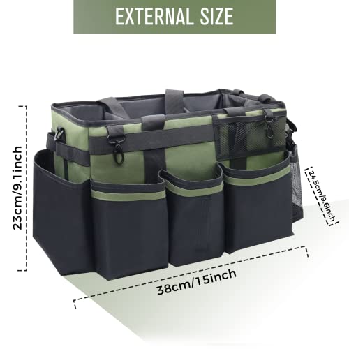 SCAVATA Wearable Cleaning Caddy Organizer with Handle & Shoulder Straps for Housekeepers, Under Sink & Car Cleaning Tool Organizer Bag with 4 Foldable Dividers (Green) - color: Green