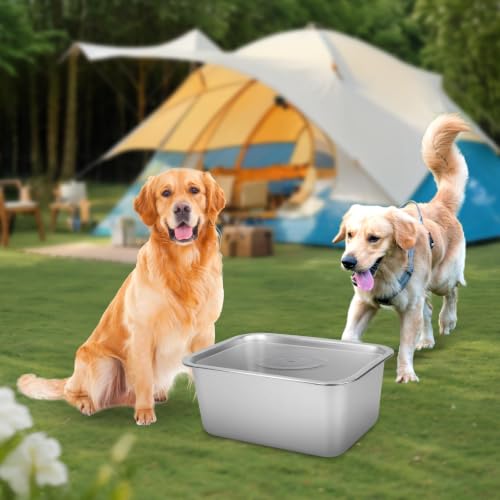 YUEPET Outdoor Dog Water Bowl, 2 Gallon Stainless Steel Bowl for Dogs | Outdoor Dog Water Bowl, 2 Gallon Capacity, Food and Water Use, Rounded Corners, Raised Edge, Easy to Clean, XL Dogs - size: 2 Gallons