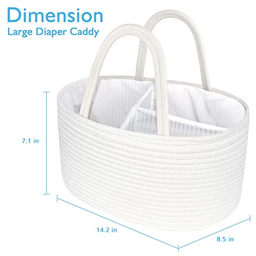 ABenkle Baby Diaper Caddy, Nursery Storage Bin and Car Organizer for Diapers Wipes, Cotton Rope Basket Changing Table Caddy - color: White, size: Large