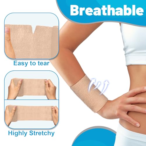 Elzrghs Self Adhesive Bandage Wrap, 16 Pack, 4" x5 Yards, Elastic Cohesive Bandage, Stretch Athletic Tap Wrap, Vet Wrap, Skin Color