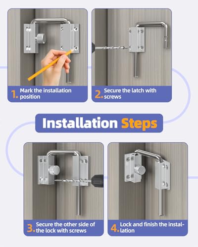Sliding Door Loop Lock, Patio Door Latch, Silver-2PCS | Multi-Angle Mounting Security U-Bolt Locks with Locking Design for Barn Door, Closet, Window, Balcony, Aluminum Alloy - color: Silver-2PCS