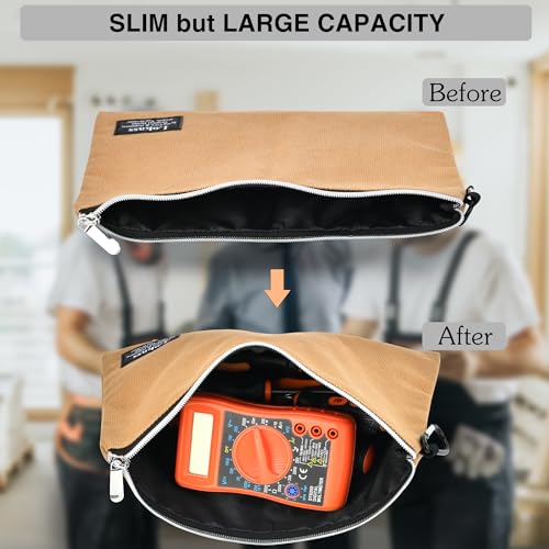 Tool Bag Backpack with 2 Canvas Tool Pouch Tool Kit, 75 Pockets & Loops Heavy Duty Tools Organizer/HVAC Tool Carrier for Eelectrician/Construction Work with Molded Base and Combination Lock, Brown - color: Brown2