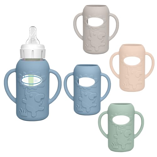 4 Pack Silicone Sleeves for Dr. Brown's Glass Baby Bottles, Anti Breakage Baby Bottle Sleeves Holder, Compatible with Dr. Brown's Anti-Colic Options+ Narrow Glass Baby Bottles, 4 oz/120 mL - color: Grey 4 Pack 4OZ
