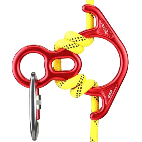 50KN Rescue Figure, 8 Descender Large Bent-Ear Belaying and Rappelling Gear Belay Device Climbing for Rock Climbing Peak Rescue 7075 Aluminum Alloy - color: Red