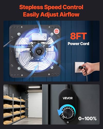 VEVOR 10'' Exhaust Fan, Wall Mounted Attic Fan with Variable Speed controller, 900 CFM, Automatic Shutter, Ventilation and Cooling, Black | Wall Mounted Attic Fan, Auto Shutter, AC Motor, Heavy-Duty, Low Noise Ventilation Cooling for Garage, Greenhouse, S