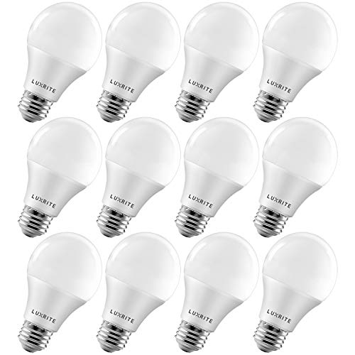 LUXRITE A19 LED Light Bulb 60W Equivalent, 2700K Warm White Dimmable, 800 Lumens, Standard LED Bulb 9W, E26 Base, Energy Star, Enclosed Fixture Rated, Perfect for Lamps and Home Lighting (12 Pack) - color: 2700k (Warm White), size: 12 Count (Pack of 1)