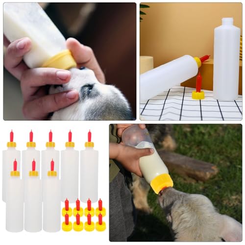 NUOBESTY 1 Set Lamb Feeding Bottles Calf Nursing Feeder Bottles with 8 Replaceable Nipples for Livestock Feeding