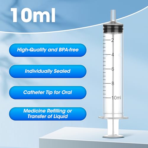 10ml Syringe Without Needle, Syringe with Cap, 30 Pack Individually Wrapped | Clear scale markings and smooth plunger movement enable accurate measurement and controlled liquid dispensing - style: 10 ml Luer Slip