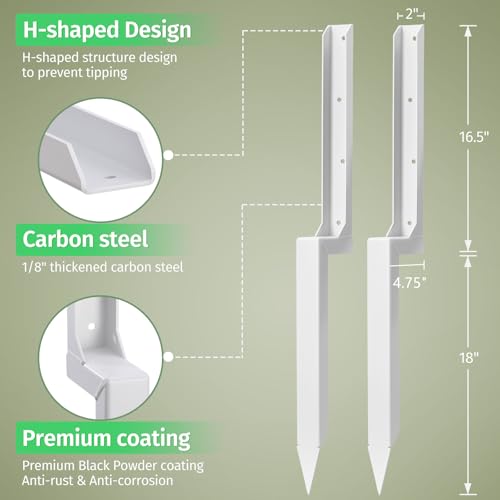 Fence Post Repair Stakes Kit, White, 1-Pack | 1/8" Thickened Carbon Steel, One-Piece Structure, Heavy Duty Ground Anchor Stake - color: White/1 Pack