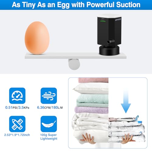 Cordless Electric Pump for Vacuum Storage Bags Travel Air Pump for Various Space Saver Bags Portable Rechargable Seal Bag Pump for Compression Clothes, Blanket, Luggage (Black Pump Only) - color: Black