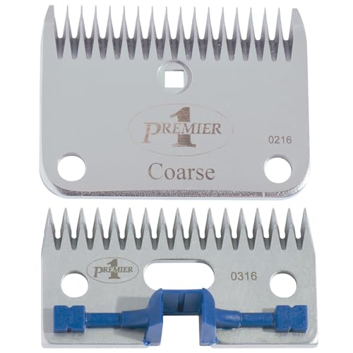 Premier 1 Coarse Clipping Blade Set | Holds edge longer through dense wool. Even, attractive finish. Resharpen up to 10 times. Fits Premier & Lister clippers.