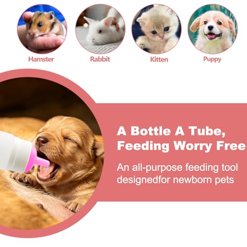 Puppies Nursing Bottle, Kitten Feeding Bottle with Feeding Nipple and Syringe,Ventilation Valve Resistant Tearing for Small Animal, Kittens, Rabbit, Hamster (Pink) - color: Pink, size: Model 3