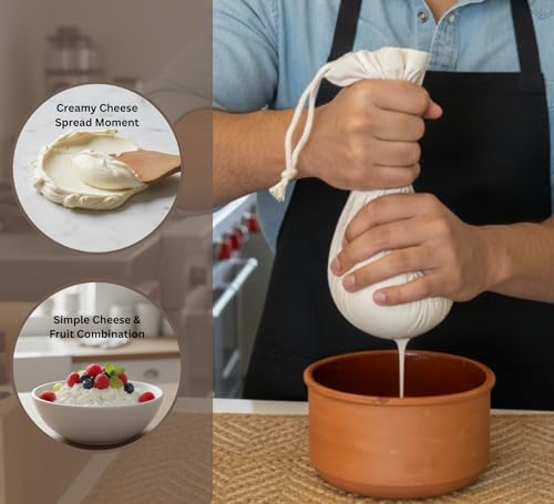 PurpleEssences Ultra-Dense Unbleached Cotton Nut Milk & Filter Bags Reusable Cheesecloth Drawstring Strainers for Cheese Making, Straining, Storage, Sprouting - Set of 4-12X14 Inch - Natural - size: 12 x 14 Inch