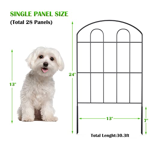 Decorative Garden Fence 24in x 30ft, Flower Bed Fencing Panels | 28 Pack,Iron Wire,RustProof,Animal Barrier - size: 30ft Arc