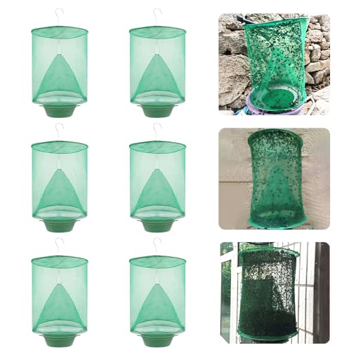 Ranch Fly Traps 6 Pack Reusable Fly Traps Outdoor Hanging with Tray for Barns, Farms, Patios, Backyards and Outdoor Areas