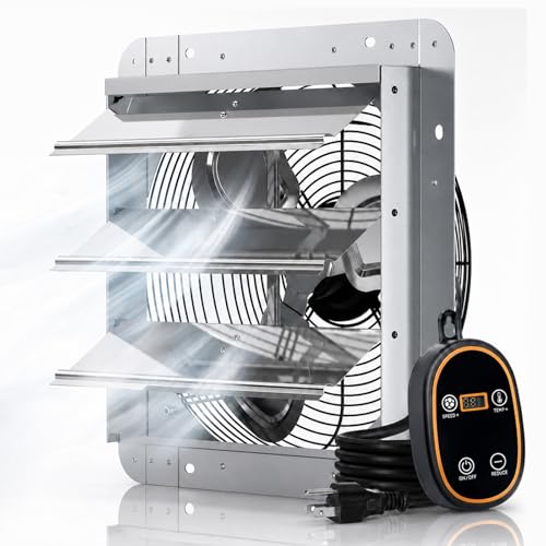 Amico 18 Inch Smart Exhaust Fan with Thermostat, 8-Speed Controller, 2688 CFM (Up to 3800 Sq.Ft), 60W EC Motor Wall Mount Shutter Fan for Barn/Garage/Greenhouse, Plug & Play Vent Fan, FCC - size: 18 Inch