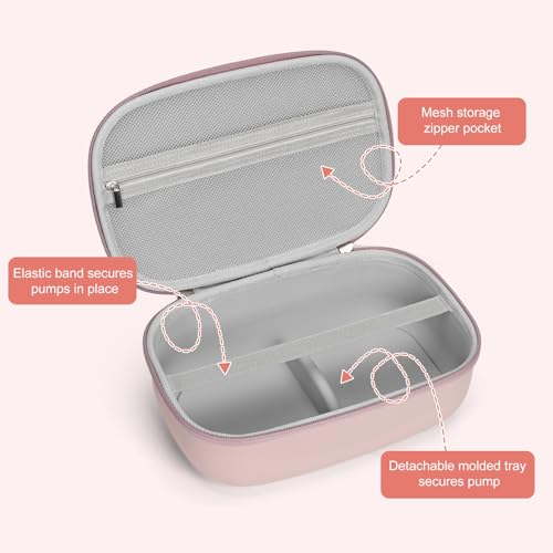 Breast Pumps Carrying Bag Compatible with Most of Wearable Breast Pumps, Hard Shell Wearable Breast Pump Bag with Waterproof Removable Tray, Breast Pump Storage Bag - color: Pink