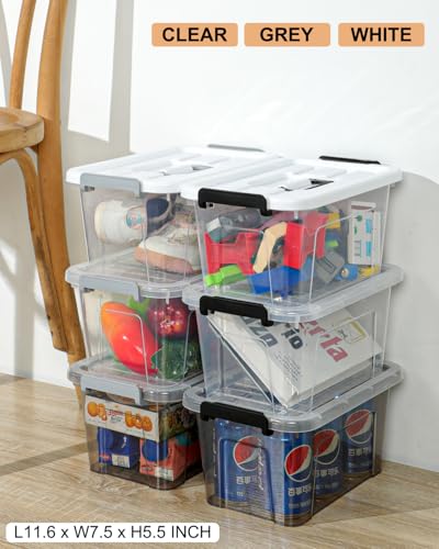 NUMIFUN 7Qt Clear Plastic Storage Bins with Lids,Transparent Design,6 Pack | Stackable organizing totes with buckle latches & handles.Dust-proof clear design for home,office & pantry space saving - color: Clear