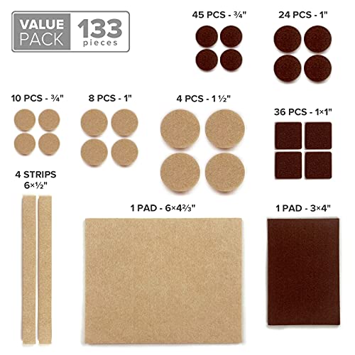 Felt Furniture Pads X-PROTECTOR 133 PCS Premium Furniture Pads - Felt Pads | Furniture Feet Wood Floor Protectors - Protect Your Hardwood & Laminate Flooring! Brown and Beige - size: 133 PCS Brown & Beige, Round & Square