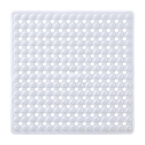 Yimobra Square Shower Floor Mat Non Slip, 21"X21" Machine Washable Bath Tub Mat, Soft on Feet, Bathmat with Drain Holes and Suction Cups, Fast Draining, White - color: White, size: 21 X 21 Inch
