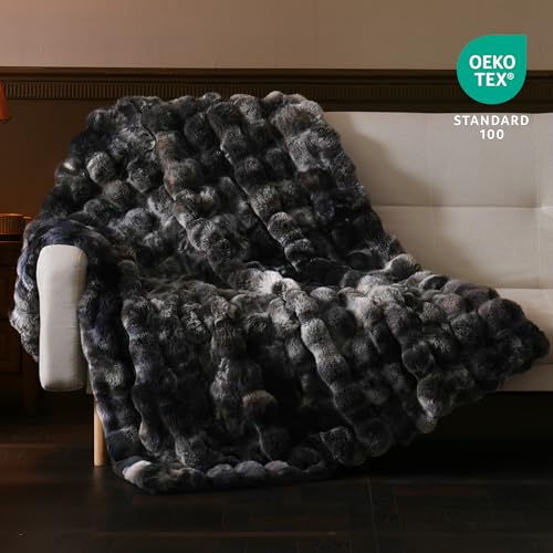 BENVWE Fluffy Faux Fur Throw Blanket for Couch, Soft Plush Thick Cozy Fuzzy Luxury Minky Bubble Blanket for Home Living Room Decor Gift for Women, Tie-dye Grey, 63" x 80", 1100GSM - color: Tie-dye Grey, size: Twin(60" x 80")