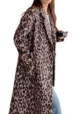 Womens Leopard Long Wool Trench Coat Notched Lapel Double Breasted Pea Coat Winter Warm Overcoat - color: Coffee, size: X-Large