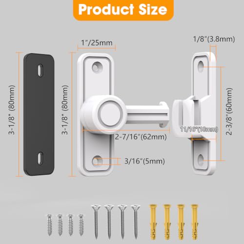Sliding Barn Door Lock, 90 Degree Locks, 2 Pack-White | Flip Gate Latches for Garden, Bathroom, Outdoor, Garage, Window, Barn Doors - color: 2 Pack White