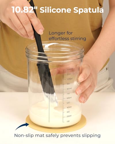 Lorzon 47 oz Large Glass Wide Mouth Sourdough Starter Jar Kit | Mess-free feeding, Flexible storage, Growth and temperature tracking, Effortless stirring, Sourdough bread baking supplies