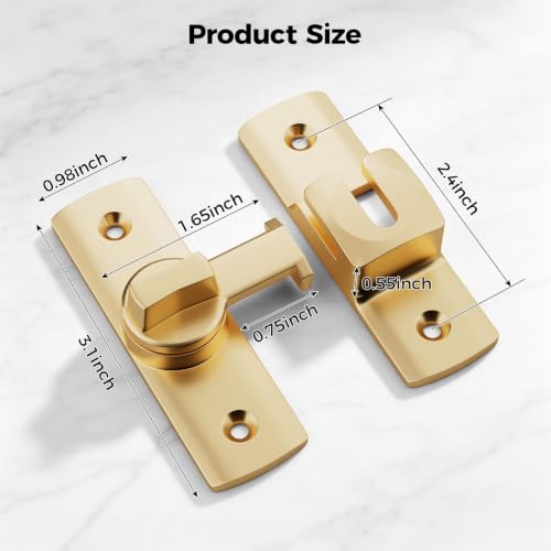 Barn Door Lock, 90/180 Degree Latch Lock, Gate Latches for Fence, Flip Latch Safety Door Lock for Sliding Door, Garden, Closet, Bathroom, Pocket Doors, Gold-2Pack - color: Gold