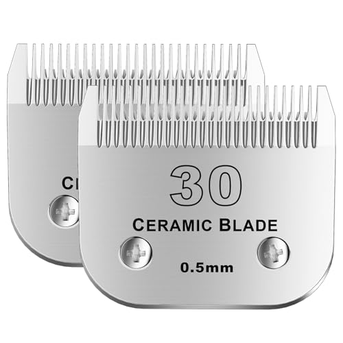 30# Detachable Pet Dog Grooming Clipper Ceramic Blade,Compatible with Andis Size 30 Cut Length 1/50"(1.5mm),Compatible with andis/wahl/Oster Dog Clippers 2PCS - color: Silvery-3