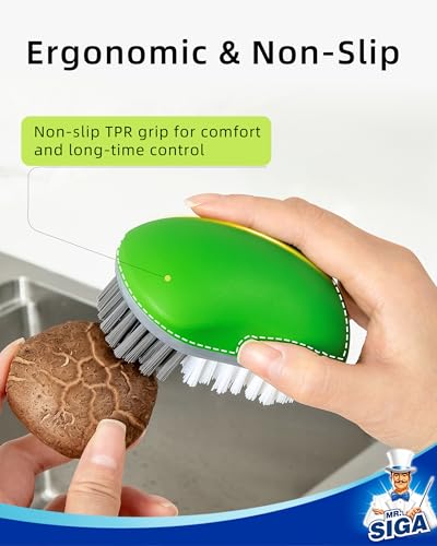MR.SIGA Fruit and Vegetable Cleaning Brush with Non Slip Comfortable Grip | Potato scrubber brush, non slip fruit scrub brush - color: Green