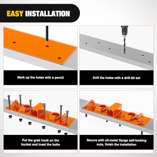 Nilight 3/8" Tractor Bucket Grab Hooks 1/2" D Rings & 2" Receiver Orange | With 1/2" Tie Down Ring Grade 70 Forged Steel Bolt-On for John Deere Compact Tractor Bucket RV UTV Truck Max 4700LBS - color: Grab Hooks w/ Ring/Receiver Orange