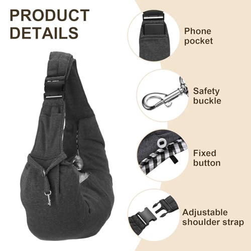 Dog Sling Carrier for Small Dogs and Cats Up to 16.5 Lbs, Adjustable Buckle with Pocket Pet Sling Carrier Safety Harness, (Dark Gray, 1 Pcs) Intended for Outdoor/Camp/Travel - color: Dark Gray