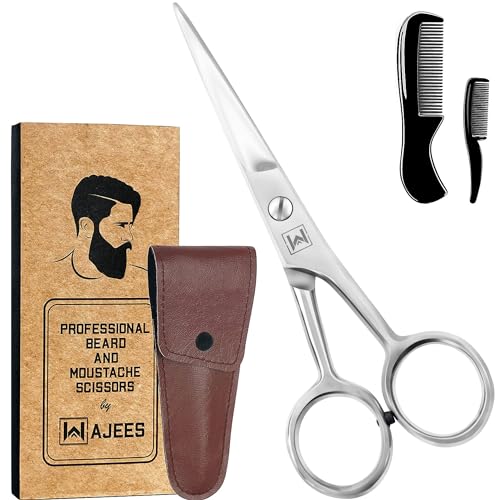 Mustache & Beard Scissors for Men – Stainless Steel Grooming Kit with Comb & Travel Case – Sharp Facial Hair Trimming Tool for Mustache, Beard, Nose & Eyebrows - color: Silver